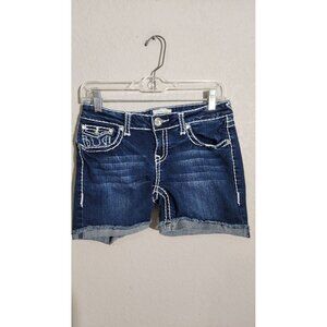 LA Idol USA Shorts Womens Medium Blue Denim Rhinestone Pockets Distressed Cuffed